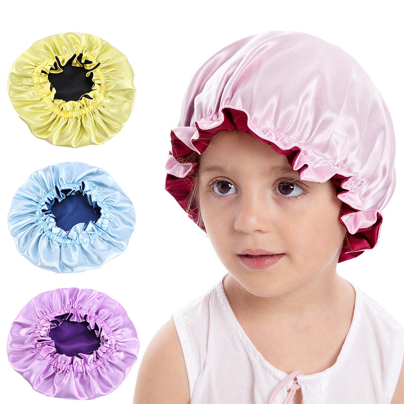 Hat Hut Kids Satin Bonnet Sleep Cap for Curly Hair Adjustable Silk Hair Cap  for Baby Sleeping Hair Bonnet for Toddler Child Black