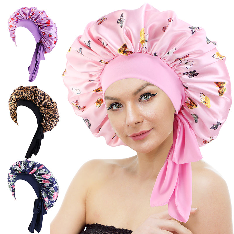 Print Large Size Satin Bonnet With Tied Band JD-301-3A-B