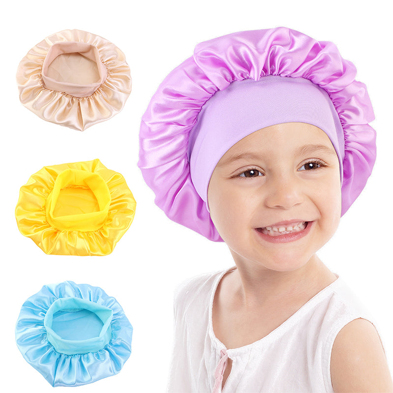 SENGTERM Kids Satin Bonnet Double Layer Wide Elastic Band Sleep Cap Hair  Bonnet Silky Night Cap for Toddler Child