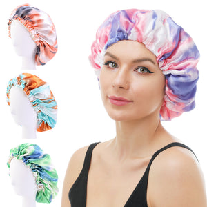 Luxury Tie-dye Bath Shower Caps for Women Reusable Waterproof TJM-256C-2
