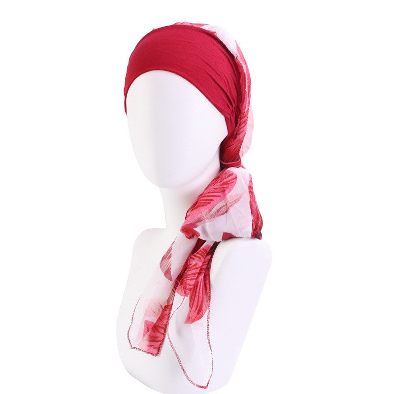 Women Pre-Tied Bandana Turban Hat Chemo Cancer Headwear Turban Flower Prints Silky Turban TJM-456