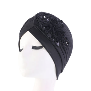 Womens Sequin Flower Turban Elegant Muslim Beanie Head wrap Chemo Cap TJM-24X