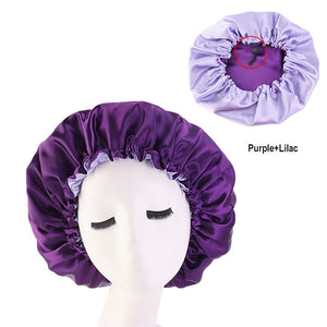 Women Satin Bonnet Double Layer Reversible Color Adjustable Elastic Sleep Cap TJM-256D