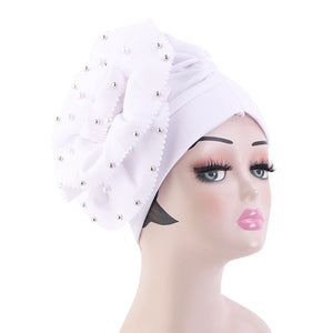 Big Flower Turban Women Muslim Beaded Fashion Head Wrap JDT-419B