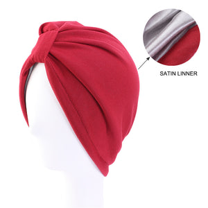 Women Satin Lined Turban Adjustable Knot Turban Beanie Cap TJM-433A