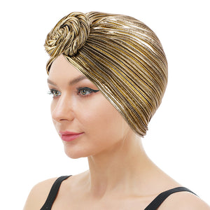 Muslim Women Turban Shine Metallic Ruffle Knot Turban Head Wrap JDT-55