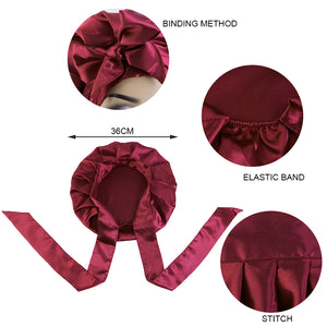 Customzied printing logo Satin bonnet with tied band silky turban head wrap JDB-301N-1