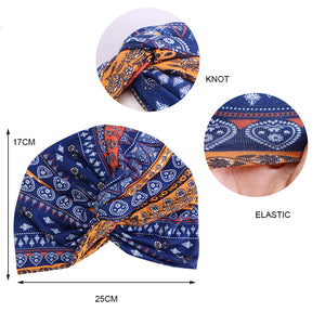 Women Pleated Twist Turban African Printing India Chemo Cap Hairwrap Headwear TJM-211