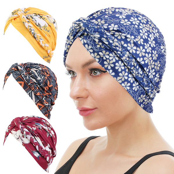 Biplut Fashion Women Braid Elastic Head Scarf Turban Hat Cancer Chemo Hair  Loss Cap 