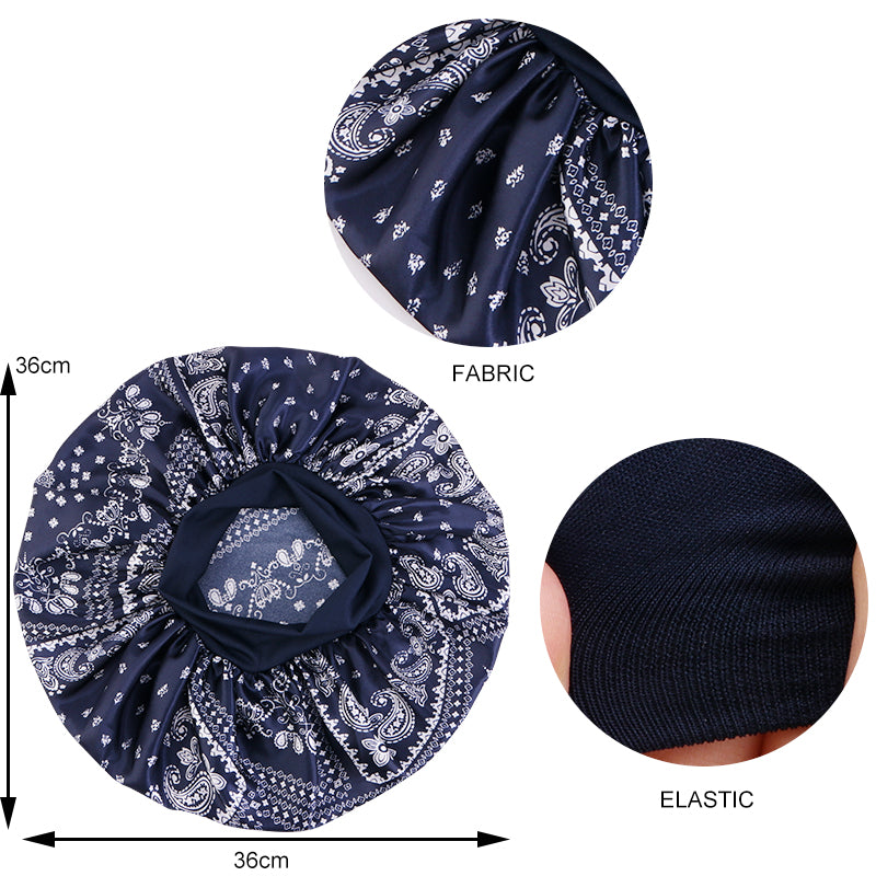 Paisley Pattern Satin Silk Bonnet Wide Band With Elastic Headwrap JDB-301K