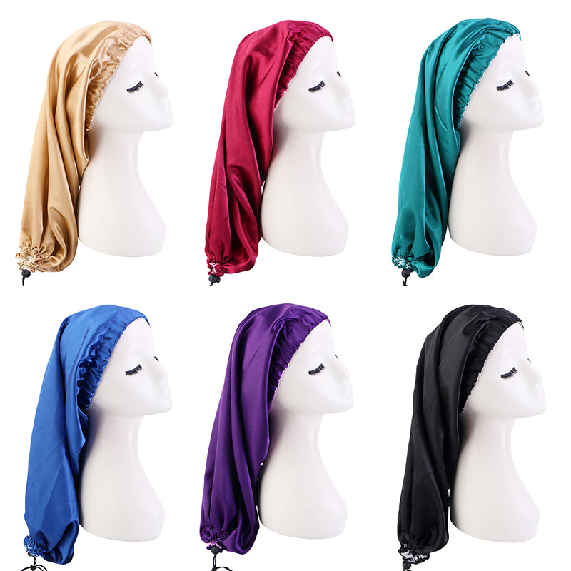 Silky Satin Soft Customised Extra Long Night Sleep Hair Bonnet Scarf Adjust  Non Slip Tie® Edge Control Open End Free Pouch Machine Wash