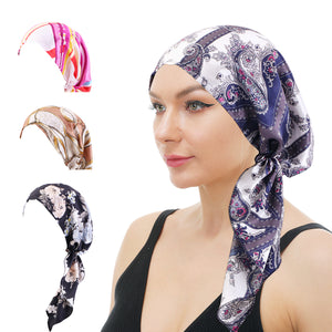 Women Muslim Hijab Flower Print Turban Hat Cover Chemo Caps Pre-Tied Bandana JDT-217C