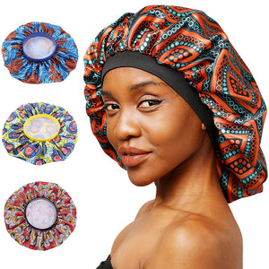 Large Satin Sleep Cap Night Hat African Women Print Hair Bonnet TJM-408C