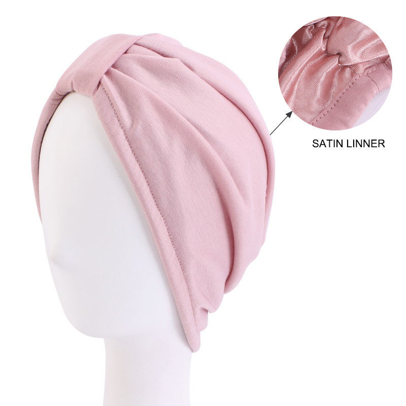 Women Satin Lined Turban Adjustable Knot Turban Beanie Cap TJM-433A