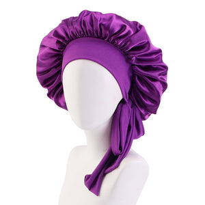 Large Hair Satin Silk Bonnet for Sleeping Cap Women curly hair braids wig with stretchy Tie JDB-301L