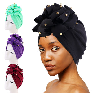 Big Beaded Flower Turban Head Wrap Women Muslim Hijab Bandanas JDT-36