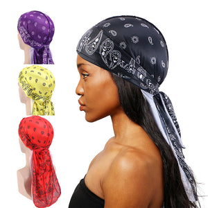 Paisley Pattern Silky Durag Head Wrap Silk Hip Hop Hood Pirates Hat TJM-05-3G