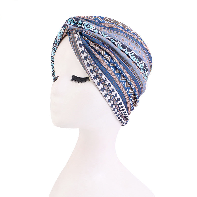 Women Pleated Twist Turban African Printing India Chemo Cap Hairwrap Headwear TJM-211