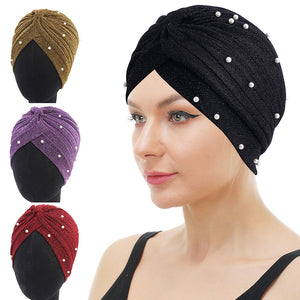 Shinny Beaded Ruffle Turban Shiny Chemo Cap Hairwrap Headwear TJM-28B
