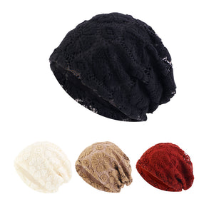 Womens cotton Beanie Flower Hijab Lace Turban Chemo Hats Slouchy Hat JDU-23B