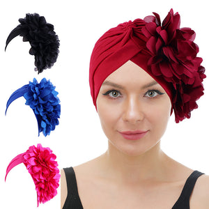 Flower Turban Headwear for Women Headwrap Beanie Cap Hair Cover Hat JDT-12A