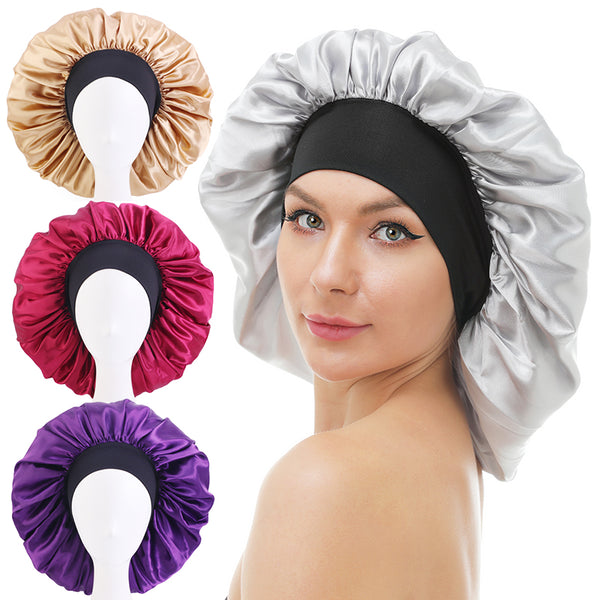 4 Pack Soft Satin Sleeping Cap Wide Band Salon Bonnet Silk Night Sleep Hat  Hair Loss Cap for Women, 4 Styles