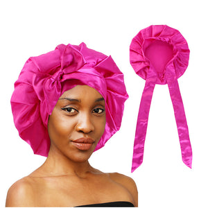 Customzied printing logo Satin bonnet with tied band silky turban head wrap JDB-301N-1