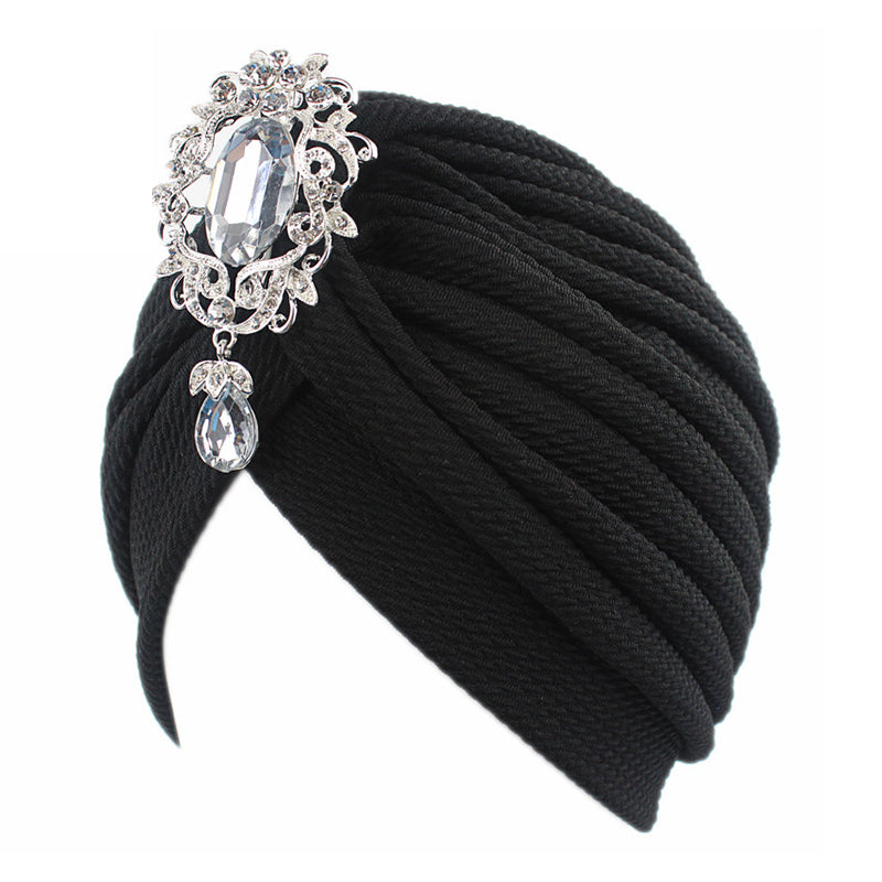 Women's Ruffle Turban Hat Knit Turban Headwraps with Detachable Crystal Brooch TJM-30B