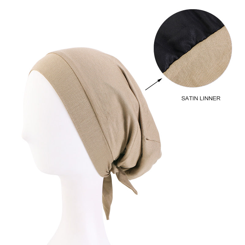 Satin Lined Cotton Turban for Women Pre-Tied Band Muslim Hijab JDU-423C