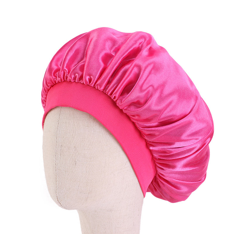 Kids Silky Satin Bonnet Baby Turban Shower Hat Solid Sleeping Cap K-10