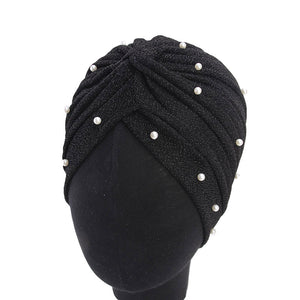Shinny Beaded Ruffle Turban Shiny Chemo Cap Hairwrap Headwear TJM-28B