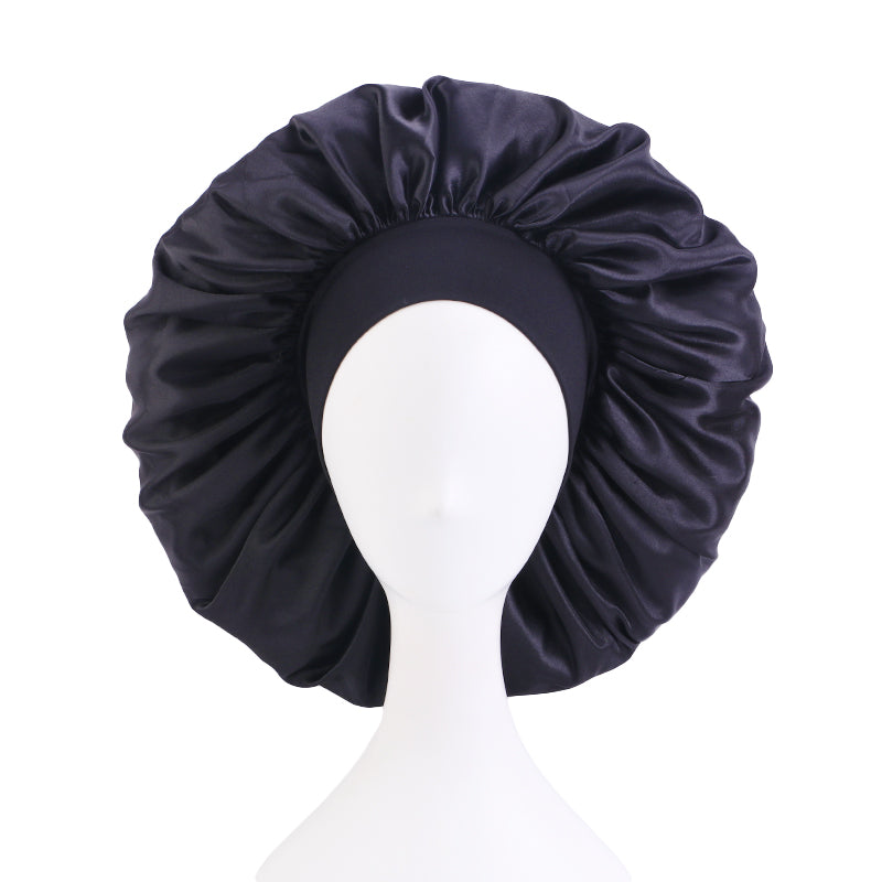 Wide Band Satin Bonnet Cap Comfortable Night Sleep Hat Hair Loss Cap TJM-405F