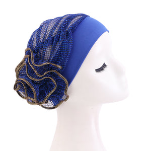Shiny Flower Turban Hat Muslim Hijab Headwear Bandanas Turbante JDT-205A