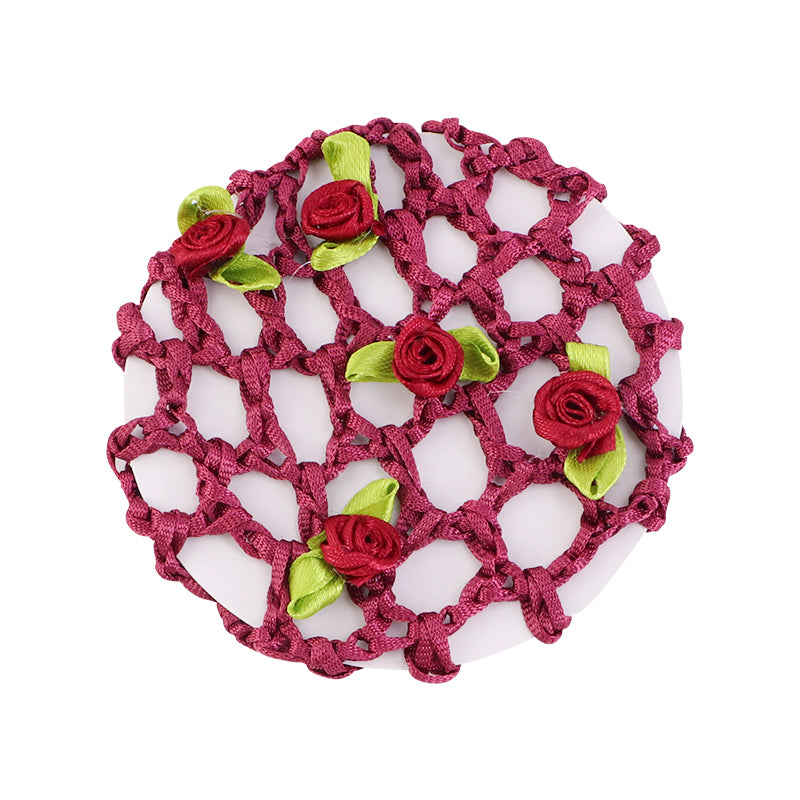 Dancer Rose Flower Crochet Hair Net Snood Bun Cover Kids FW-06