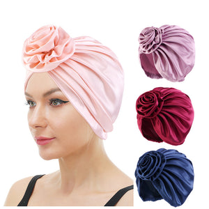 Silky Flower Turban Hat Women's Hair Cover Cap Head Wrap JDT-56