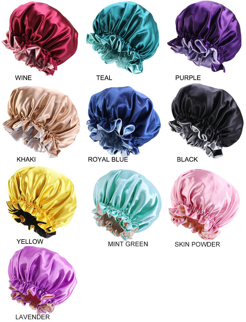 Women Satin Bonnet Fashion Stain Silky Big Bonnet for Lady Sleep Cap TJM-443A