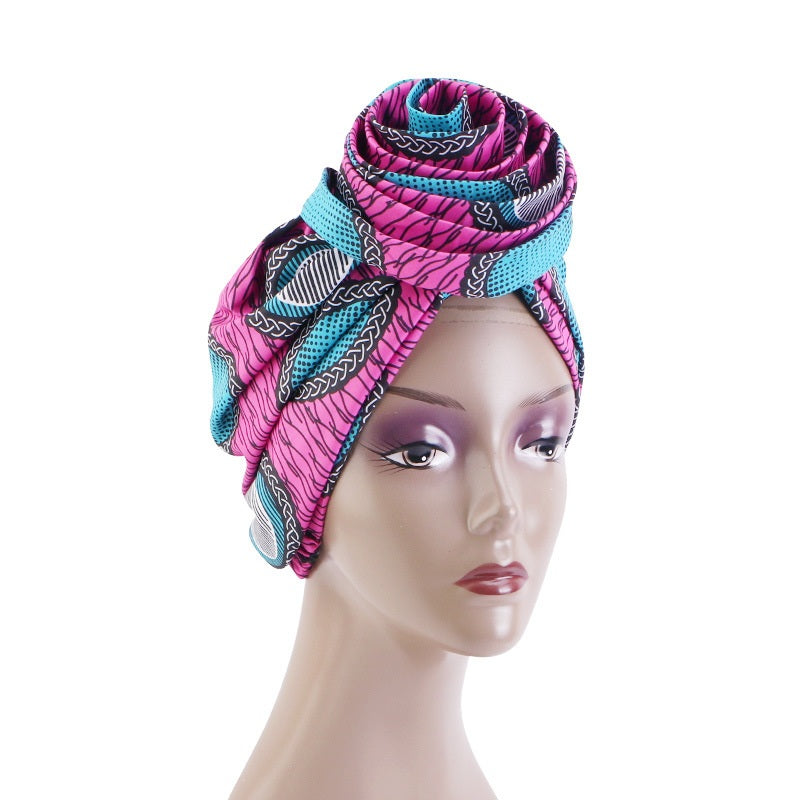 Women Turban Hat African Print Skull Cap Cross Twist Pleated Hair Wrap National Hijib Cap Headwear TJM-467