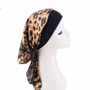 Women Vintage Silky Turbans Head Scarf Elastic Wide Band Printing Chemo Hair Loss Cap TJM-329B