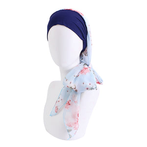 Women Pre-Tied Bandana Turban Hat Chemo Cancer Headwear Turban Flower Prints Silky Turban TJM-456