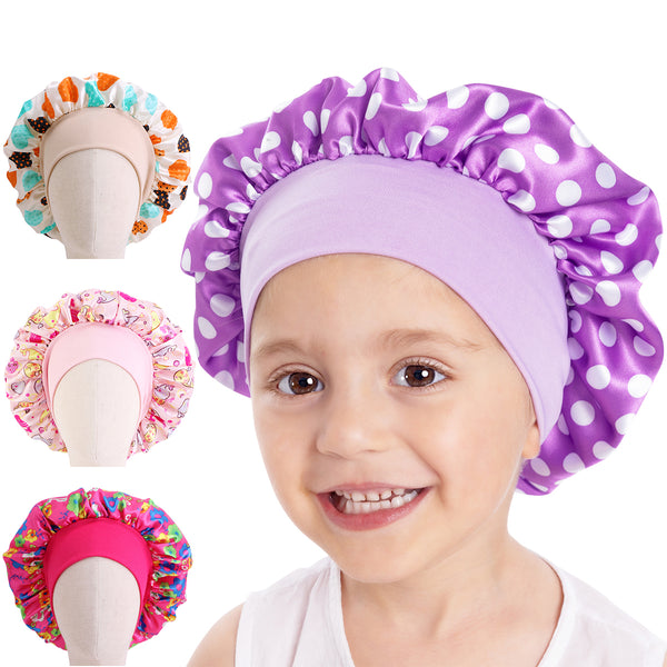 Kids Satin Bonnet Wide Elastic Band Sleeping Cap Child Baby